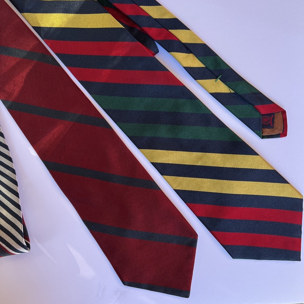VTG Tommy Hilfiger 100% Italian Silk Neck Tie x2 Mens Prep Striped Classic EUC